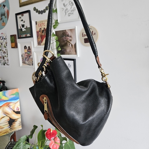 Vintage Black Leather Tote Bag by Pattie Jarrell - Picture 2 of 7